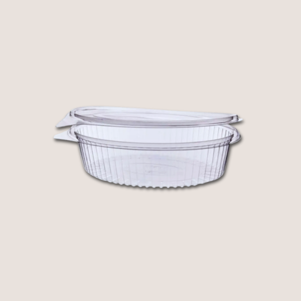 rPET Feinkostbecher mit Klappdeckel 500ml Transparent